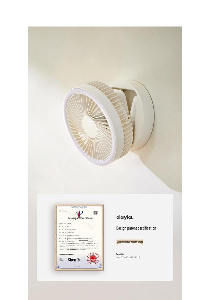 Olayks Foldable Portable Desktop Fan - Low Noise, Rechargeable, Wall-Mountable, Compact Design for Home or Office