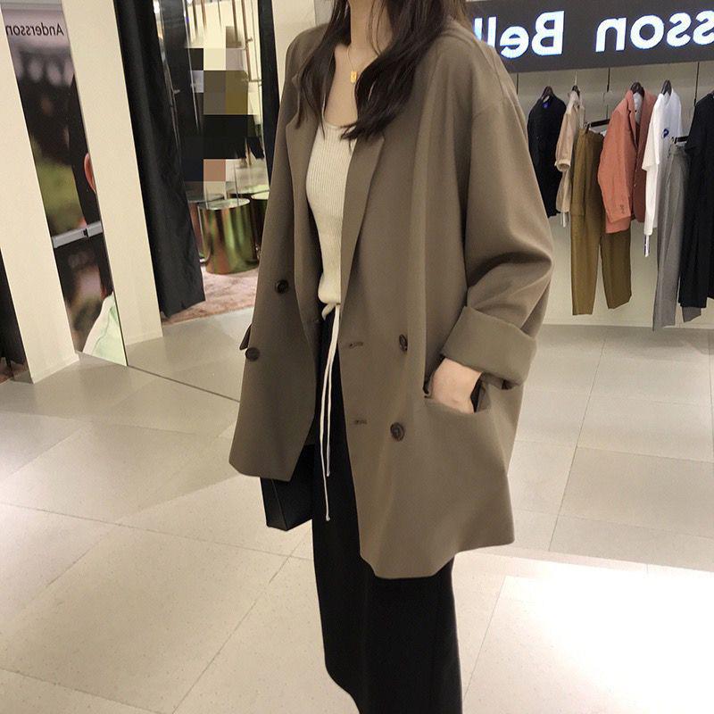 Women's Spring Retro Coffee-Colored Loose Suit Jacket - Casual, Fashionable, High-End Niche Design
