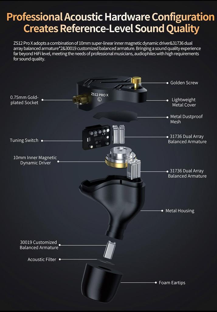KZ ZS12 Pro black (No mic)