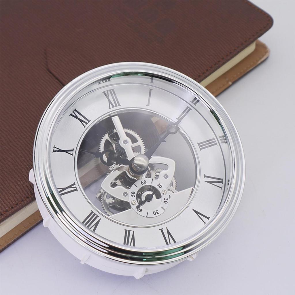Precision Mechanical Clock Insert Visible Gear Mechanism, Roman Numeral Face, Skeleton Insert,