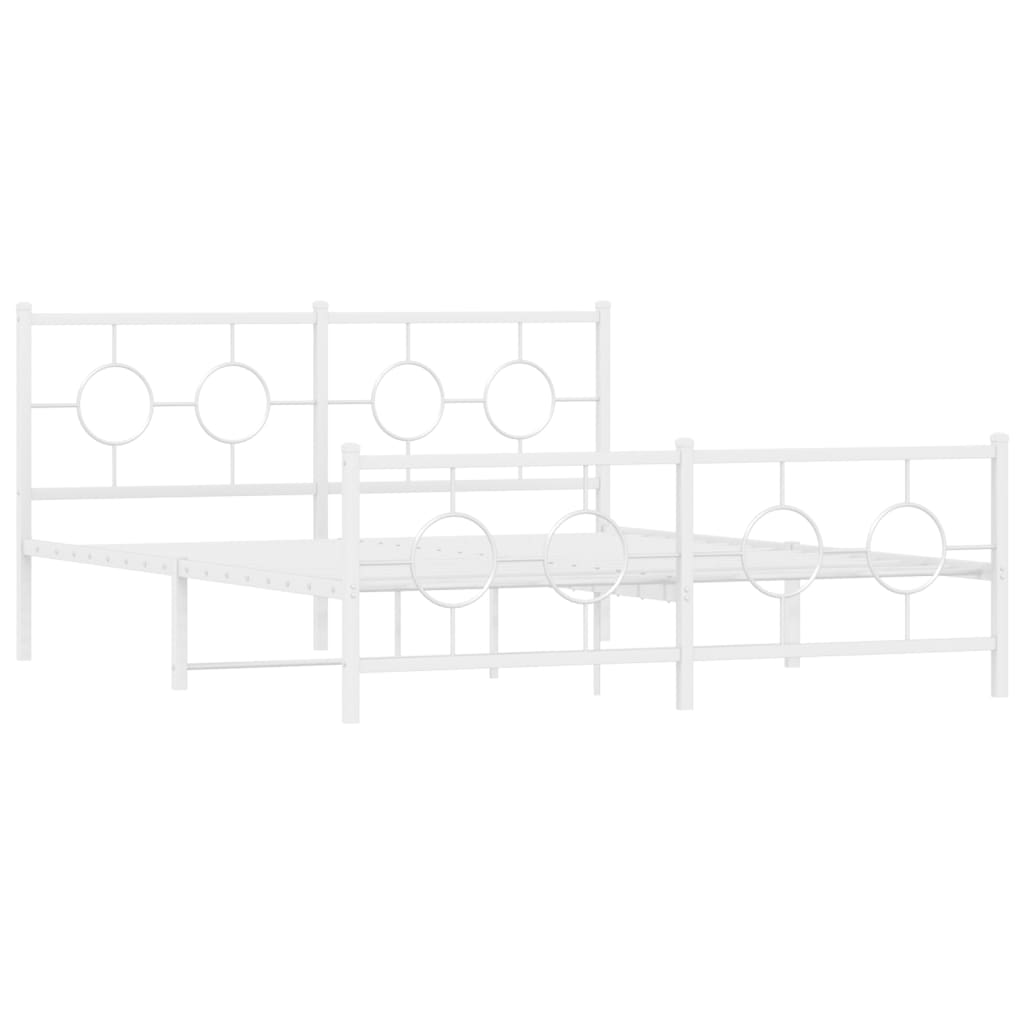 Metal Bed Frame with Headboard and Footboard White 150x200 cm
