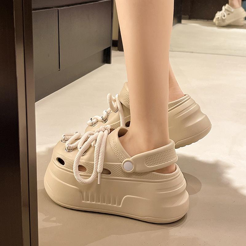 

Мода 2025 Женские шлепанцы на платформе Сделай сам Со шнуровкой Повседневные клоги Летняя садовая обувь Толстая подошва Женские домашние пляжные шлепки Уличные сандалии 35-36 хаки