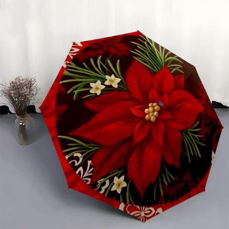 1pc Christmas, Poinsettia, Festive Umbrella with Plastic Handle,Compact & Stylish,Suitable for All Seasons YS331025
