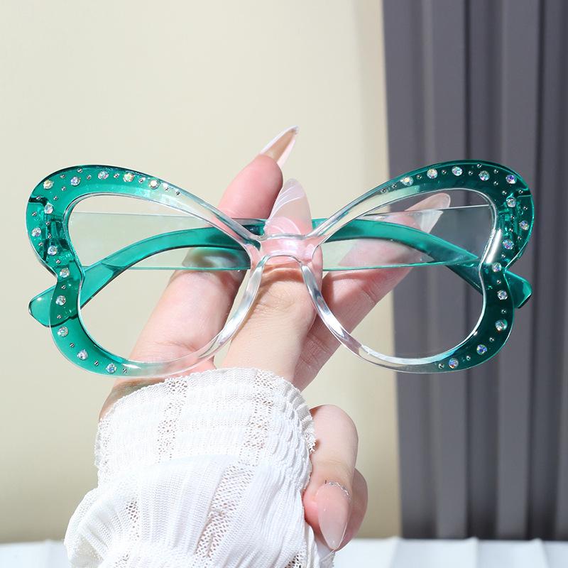 Popular Vintage Anti Blue Light Optical Butterfly Glasses Women Luxury Brand Designer Myopia Prescription Diamond Eyewear Frame