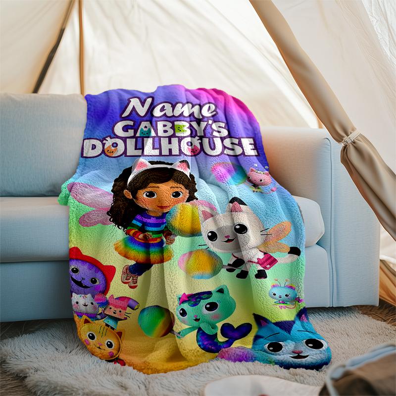 Personalized Custom Name Blanket - Gabby's Dollhouse Print Design,Blanket for Sofa,Bed,Travel,Camping - Soft and Warm, Great Gift