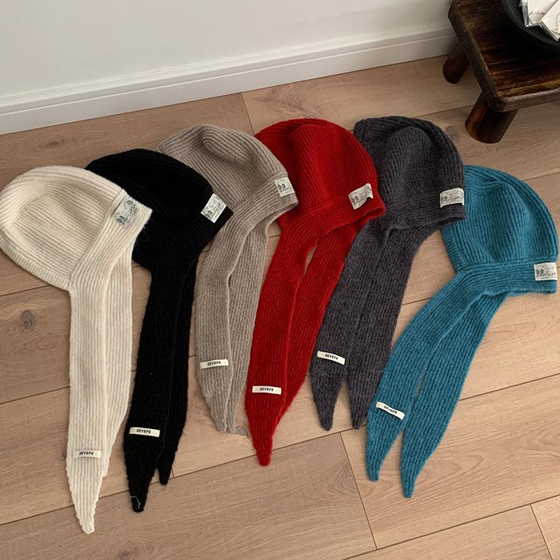 Women's Winter Warm Ear Protection Woolen Hat Scarf Knitted Pullover Hat