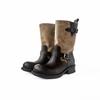 Soft leather version retro old polished pleated boots women's belt buckle color matching locomotive boots thick heel tall knight boots