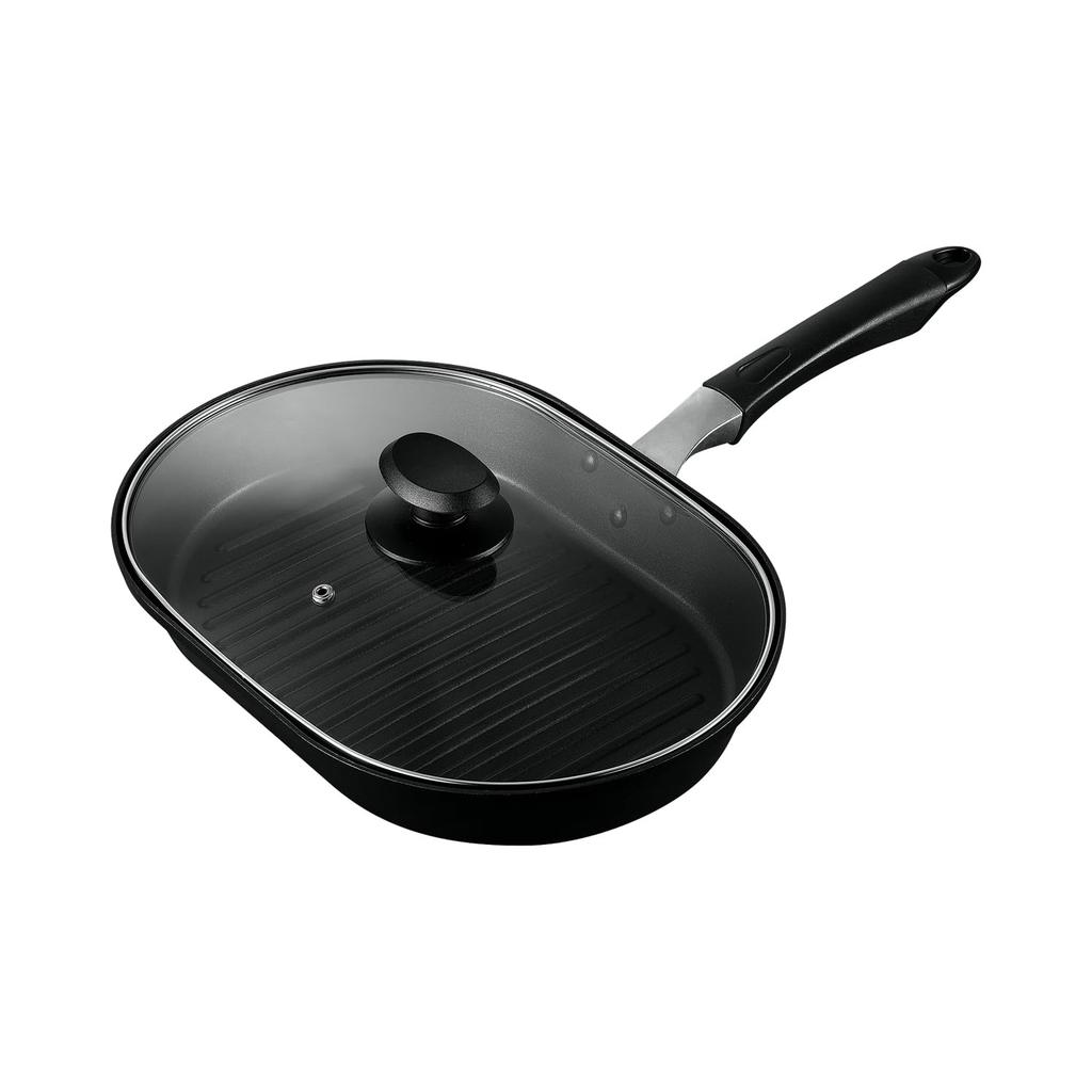 Pearl Metal Wide Fish Grill Pan, IH Compatible, with Glass Lid, Non-stick Coating, Grill Fan HB-4539