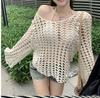 Embroidery hollow crochet women's long-sleeved top women's large-size versatile pullover with sunscreen shirt summer