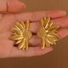 Women Exaggerated Gold Color Daisy Flower Hanging Earrings Stainless Steel Geometry Irregular Ear Piercing Jewelry Christmas