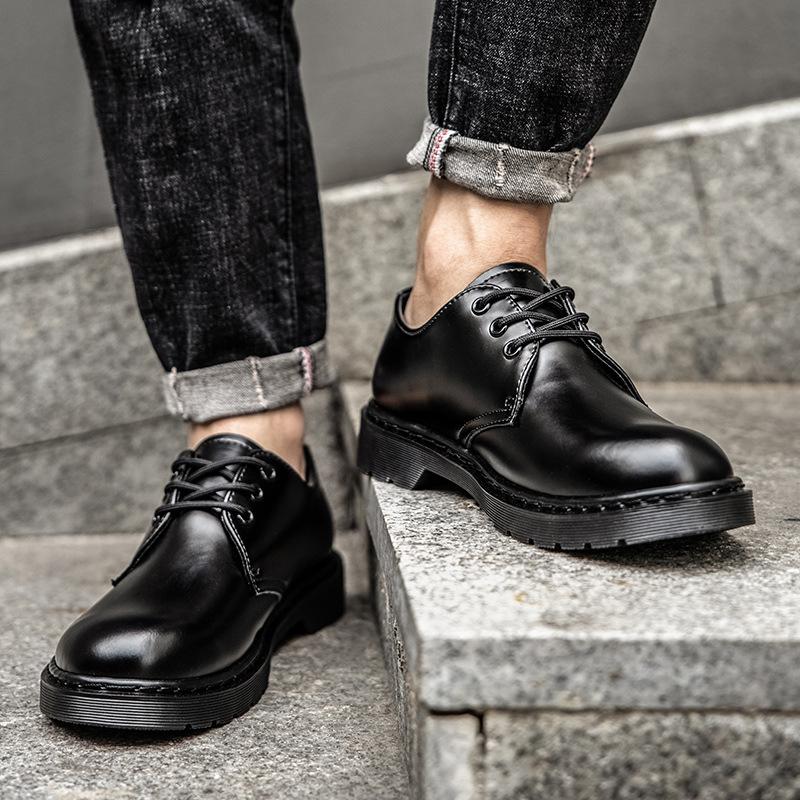 Large Size Big Head Shoes Men's Black Leather Shoes British Style Martin Shoes Business Casual Leather Shoes Locomotive Tooling Shoes