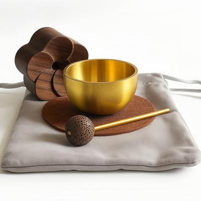 Mini Brass Orin Bells, 1.6-inch, with Cherry Blossom-Shaped Bases, 5-Piece Set, Perfect for Memorials and Home Remembrance, with Clear, Beautiful