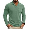 Men's Vintage Washed Long Sleeve Polo Shirt Retro Pocket Collar Casual Top for Everyday Wear