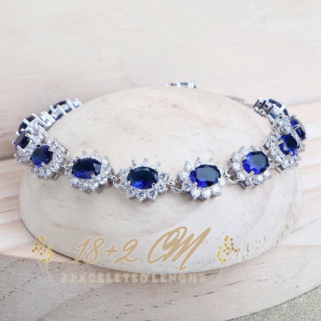 Srebro 925 Zestawy biżuterii ślubnej dla kobiet Niebieska cyrkonia Kostium Fine Jewelry Naszyjnik ślubny Kolczyki Pierścionki Bransoletki Zestaw wisiorków