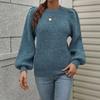 IHUASU Autumn and Winter Patchwork O-Neck Knit Women's Long Sleeve Pleated Loose Sweater
