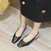 Bow back empty strap thick heel sandals women's outer wear polka dot rivets square head Mary Jane single shoes summer