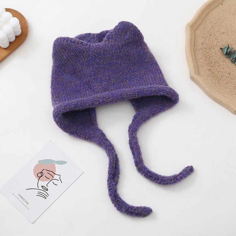 Fashion Ear Ear Protector Knitted Hat Women's Autumn and Winter Mohair Warm Ski Hat Student Hat