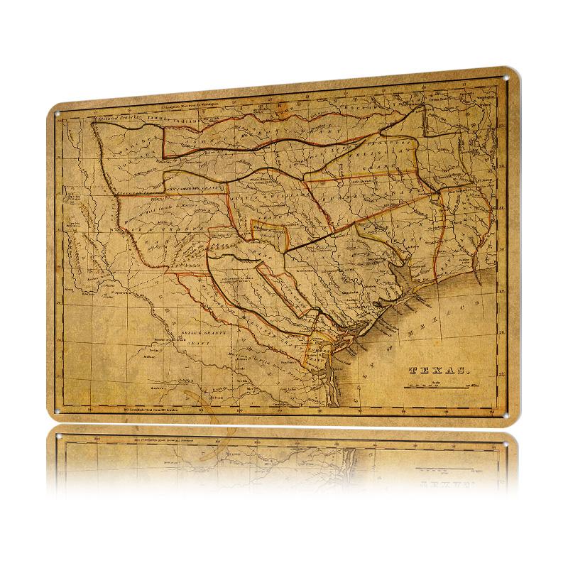 Vintage Map of Texas  Metal Poster Customized Wall Art Retro Vintage Metal Signs for Man Cave Modern Home Decoration Luxury