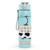 1PC Cow Cable Car Cartoon Print 750ml Color Plastic Sports Water Bottle Leakproof Flip Straw Lid Suitable for Sports Office Home Use