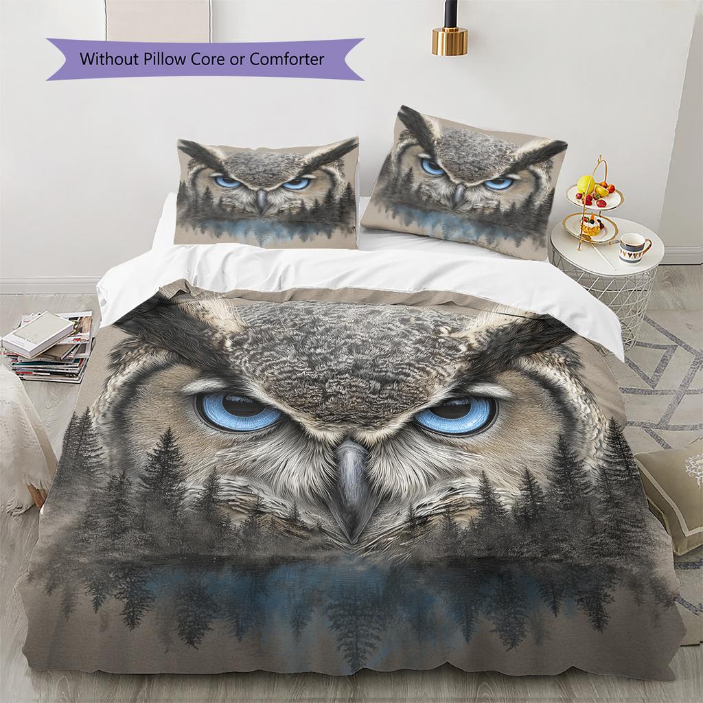 Owl and Its Reflection  Pattern Bedding Quilt Set Quilt Cover Pillowcase Home Decoration  Gift (1 * duvet cover + 2 * pillowcase, without core)