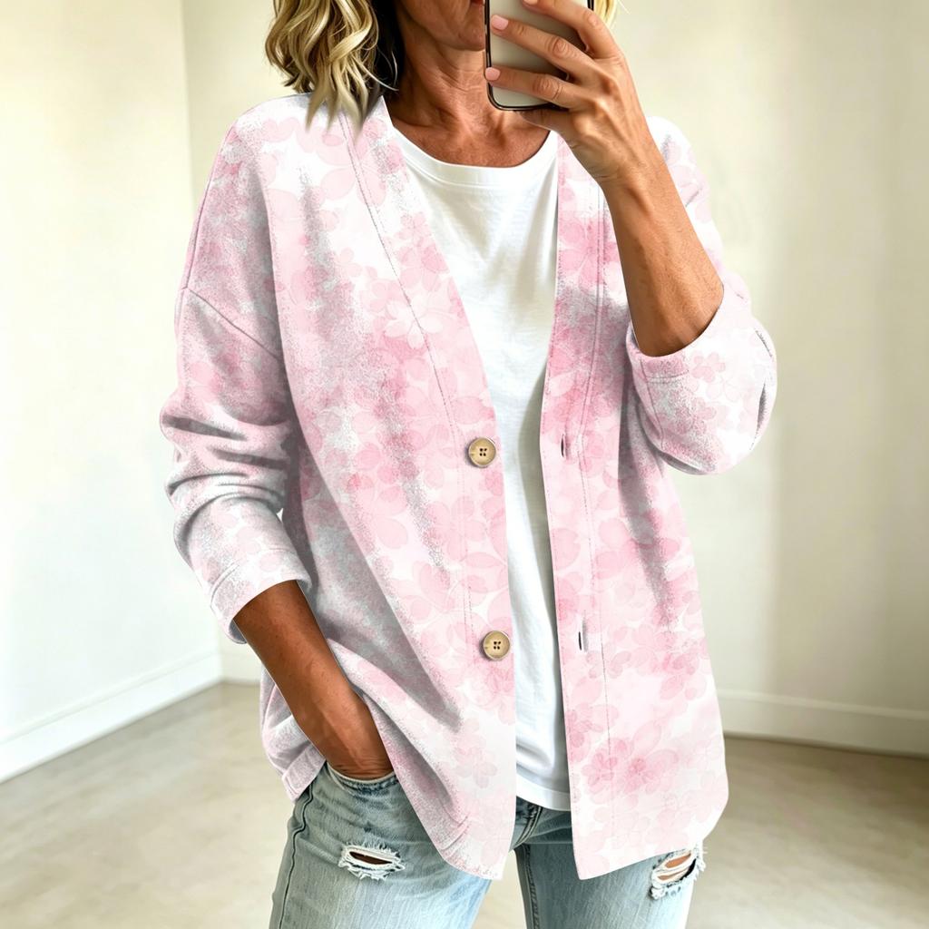 Women's Vintage Floral Print Button Front Jacket for Casual Outdoor Wear