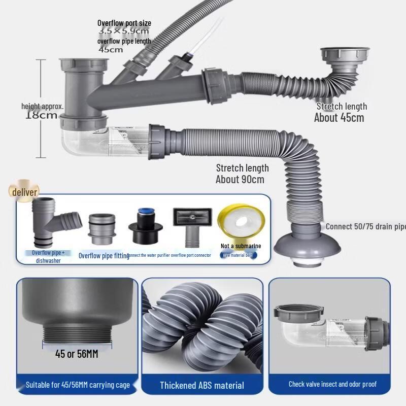 Thickened Double Sink Drain Pipe Kit