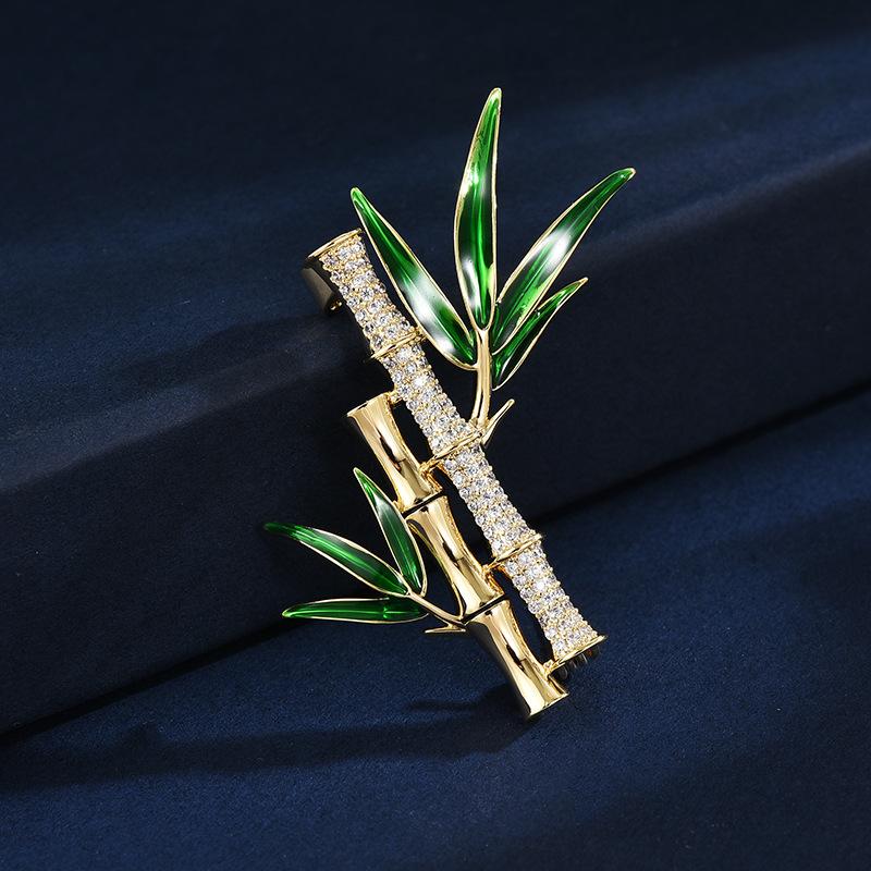 

Модные универсальные высококачественные изысканные булавки для свитера Gaosheng Bamboo Micro-Incruise Circon Brooch Accessories золотой