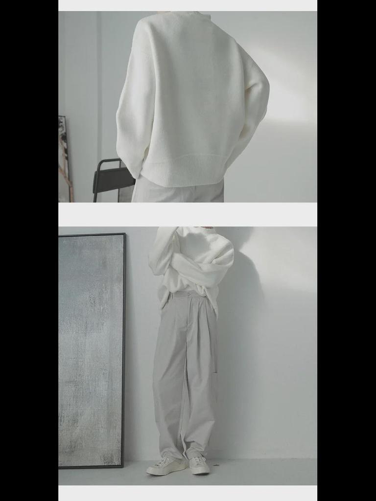 2024 Trendy Men's White Knitted Sweater: Loose, Handsome Design for Autumn/Winter