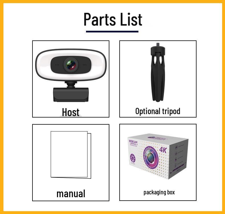 4K Desktop & Laptop Webcam with Fill Light, 1080P HD for Online Classes