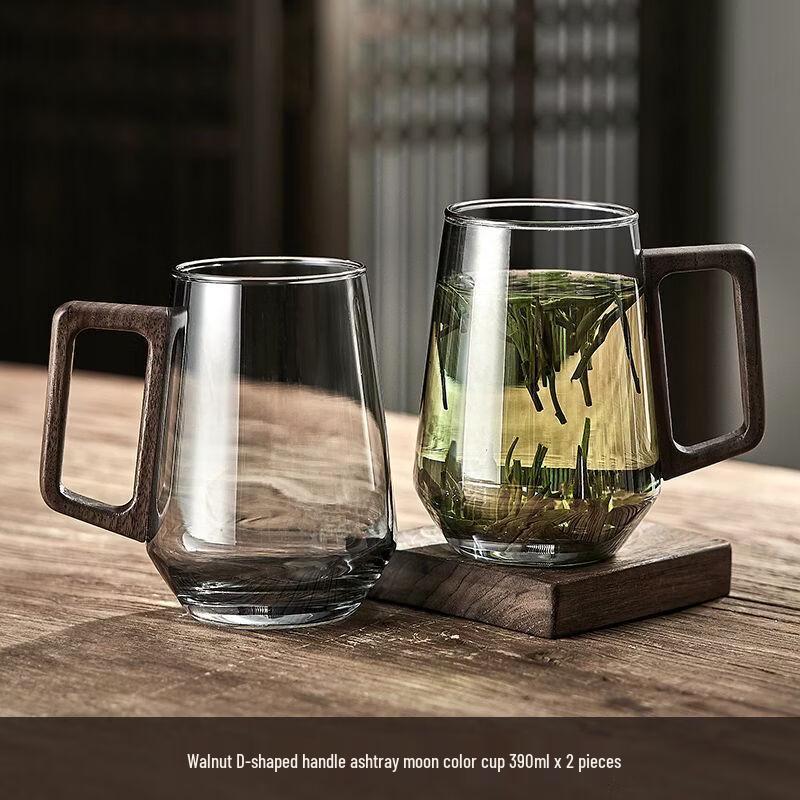 

OLOEY Walnut Handle D-shaped Glass Tumbler (Set of 2)