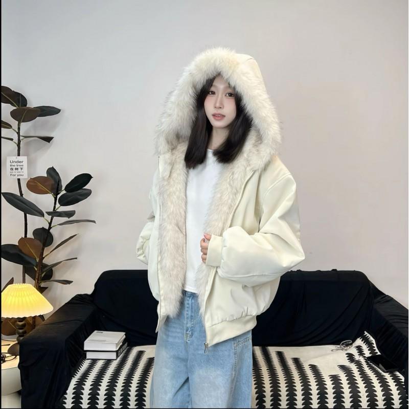 Unisex Hooded Fleece-Lined Cotton Puffer Jacket Winter Warm Short Coat Men Women Casual Streetwear