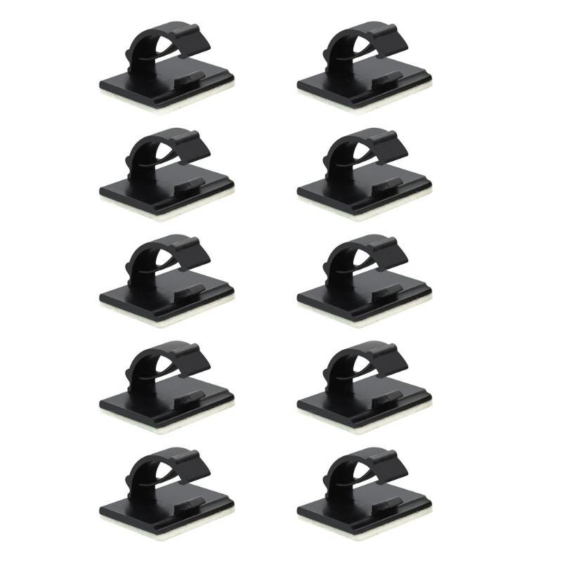 10x White Black Cable Clamp Adhesive Wire Clip Tie Fixer Mounting Desk Line Holder Management Fastener