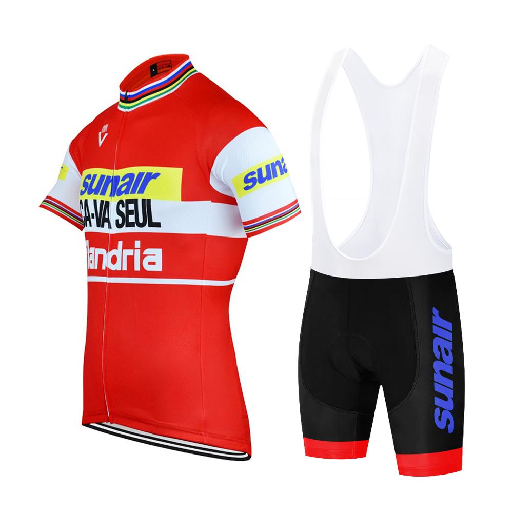 Flandria Red Bicycle Cycling Man Retro Mtb Shirt Short Sleeve Bike Enduro Retro Jersey Suit Tripel Bib Short 2026 Summer Breathable Cycling Suit Set