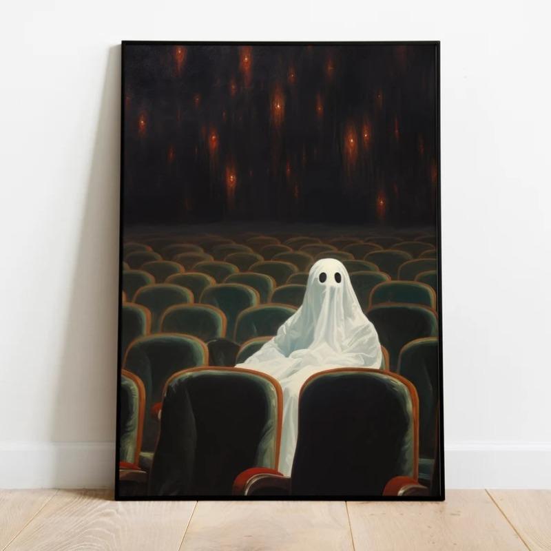 Ghost At The Theatre Art Deco Ghost Candlelight Canvas Poster Unframed Spooky Halloween Night Wall Art Home Living Room Decor