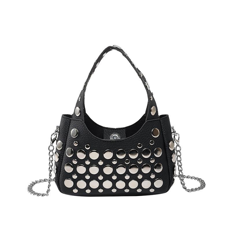 2025 Spring New Rivet Bag Korean Version of Fashion Shoulder Bag Niche Versatile Women's Trend Messenger Underarm Bag Pu