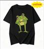 American Cartoon Tattered Frog Print Tshirt With Quirky Emotional Style Casual Short Sleeved Summer Top