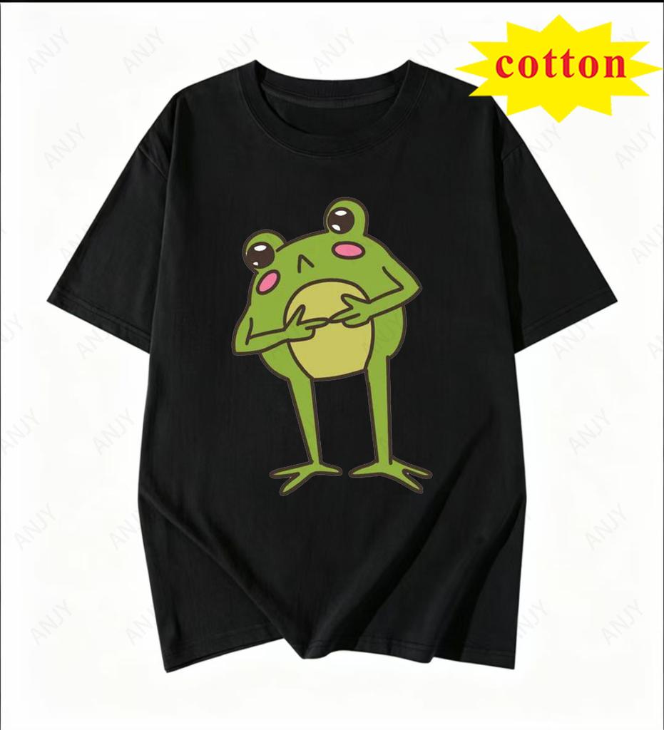American Cartoon Tattered Frog Print Tshirt With Quirky Emotional Style Casual Short Sleeved Summer Top