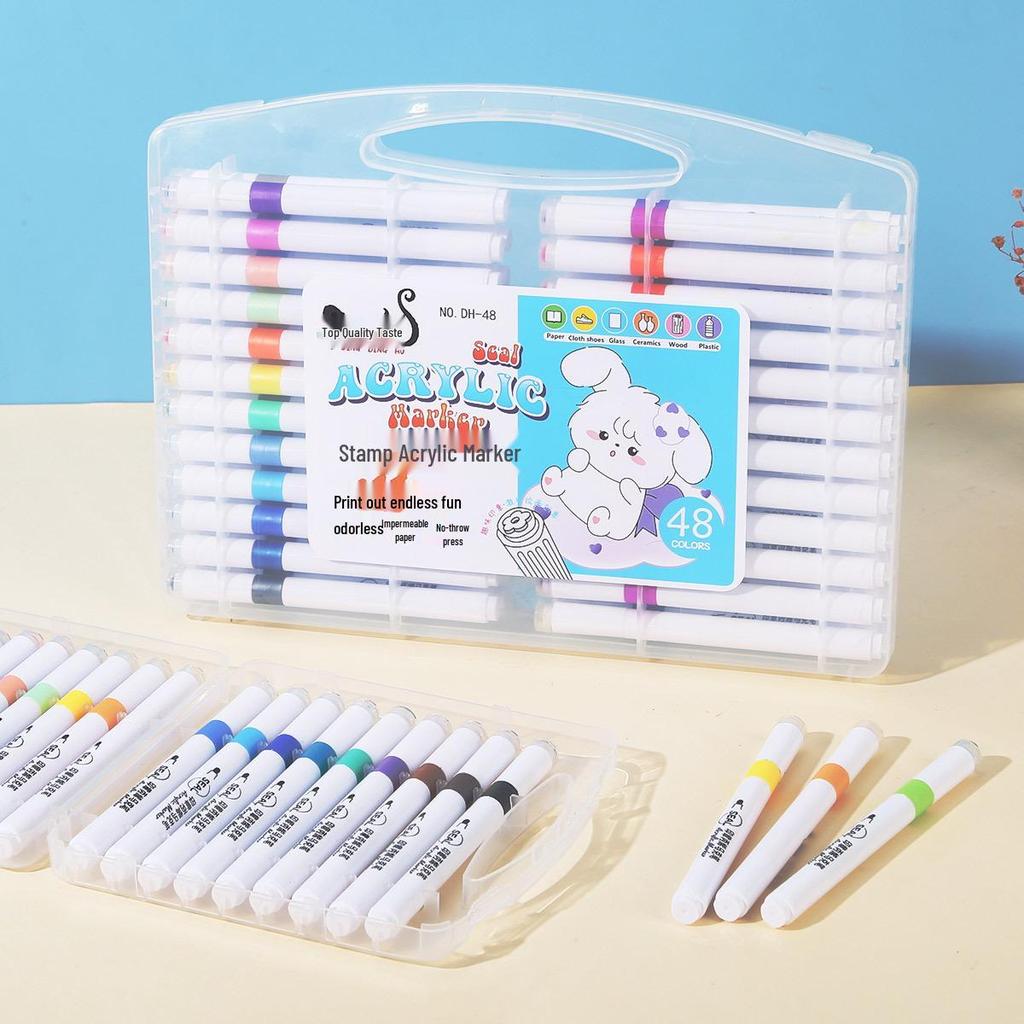 Waterproof Acrylic Marker Set: 12/24/36/48 Colors Opaque, Layerable Pens for Students
