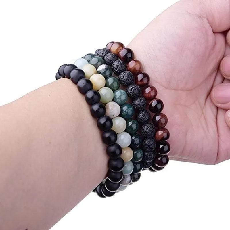 Natural Stone Bracelets Natural Healing Energy Tiger Eye Bracelet Polished 8 MM Crazy Stone Beads Bangle Elastic Pulsera