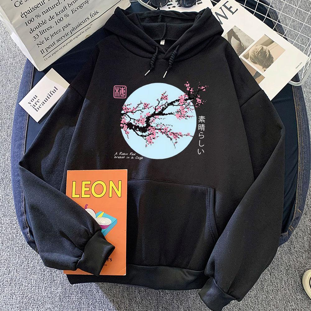 Japanese Blossom Sakura Printing Hoodies Long Sleeve Women/Men Casual Sweatshirts Winter Fleece Comfortable