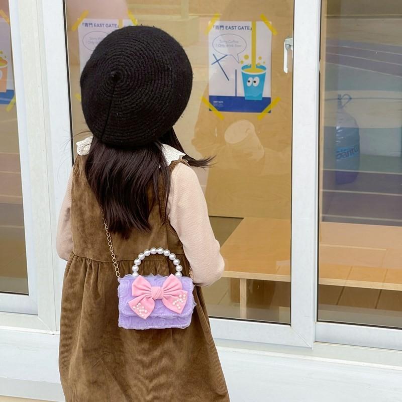 Charming Mini Butterfly Knot Chain Shoulder Bag For Kids With Pearl Handle