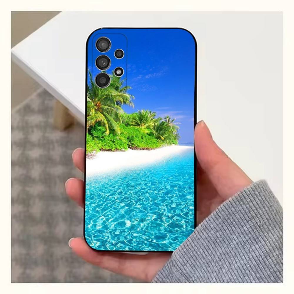 Sea Palm Trees Beach Phone Case For Samsung S9,S10,S20,S10,S21,S25,S24,S23,Ultra,FE,Plus,Lite,Soft Silicone Black Cover