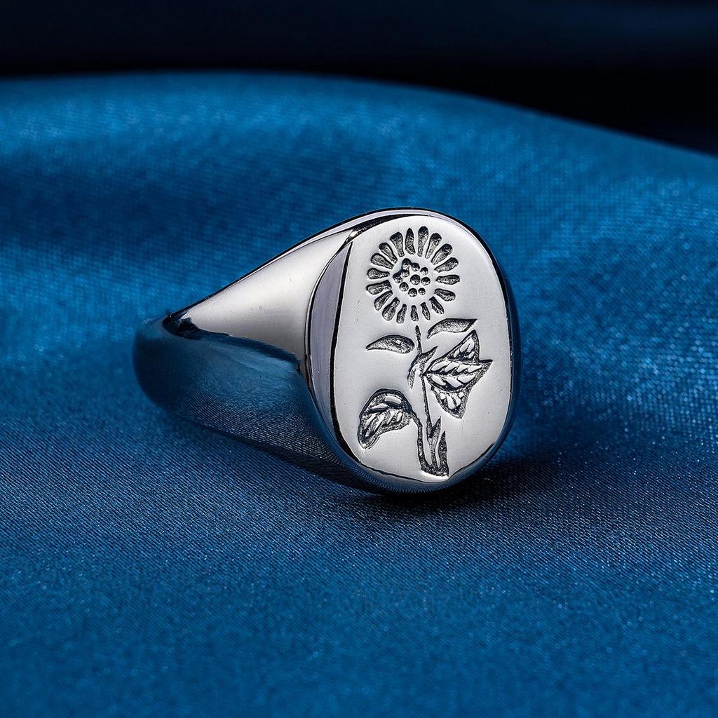European Polished Stainless Steel Sunflower Unisex Ring
