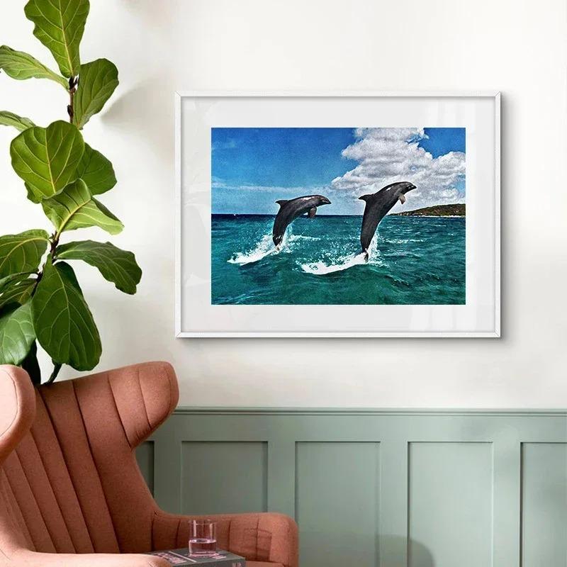 Leaping Dolphins Wall Pictures Canvas Painting Wall Art Natural Sea Life Posters and Prints for Living Room Home Decor Mural