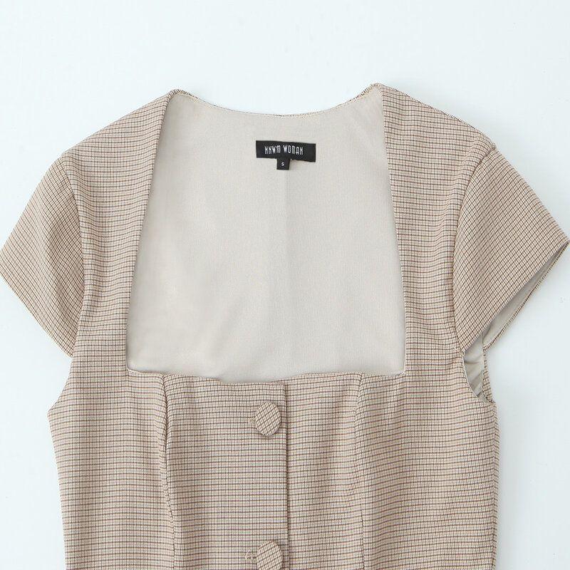 Fashion Style 2024 Fall and Winter New Women's Clothing Stylish Button Decoration Gingham Short Sleeve Dress 4661241