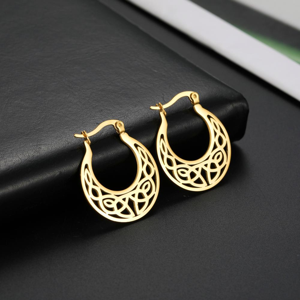 Irish Knot Vintage Earrings for Women Stainless Steel Gold Round Circle Hoop Earring Jewelry