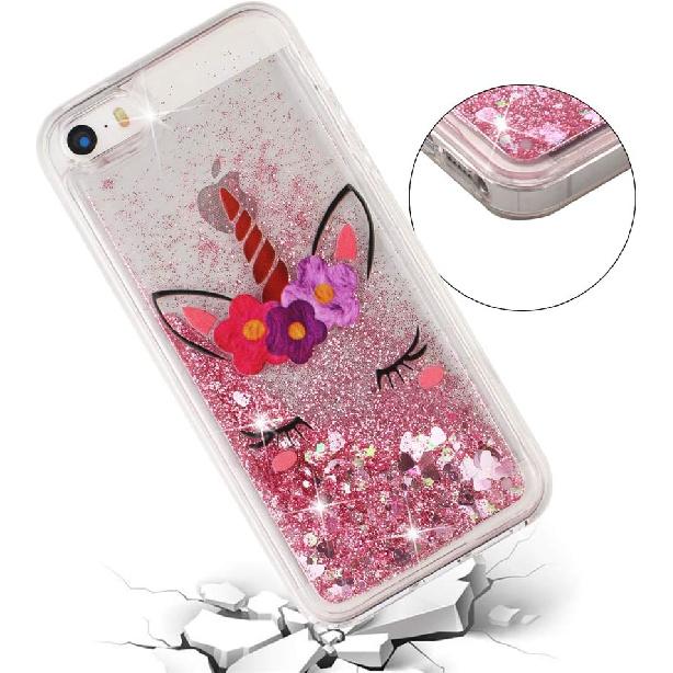 Kompatibilní s pouzdrem pro iPhone 5S pro dívku Třpytivé třpytivé plovoucí lesklé tekuté písky Průhledné měkké TPU silikonové nárazuvzdorné ochranné pouzdro pro iPhone 5 / 5S