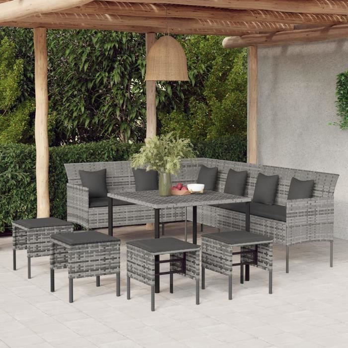 VidaXL Mobilier à dîner de jardin 6pcs et coussins gris résine tressée 3186651