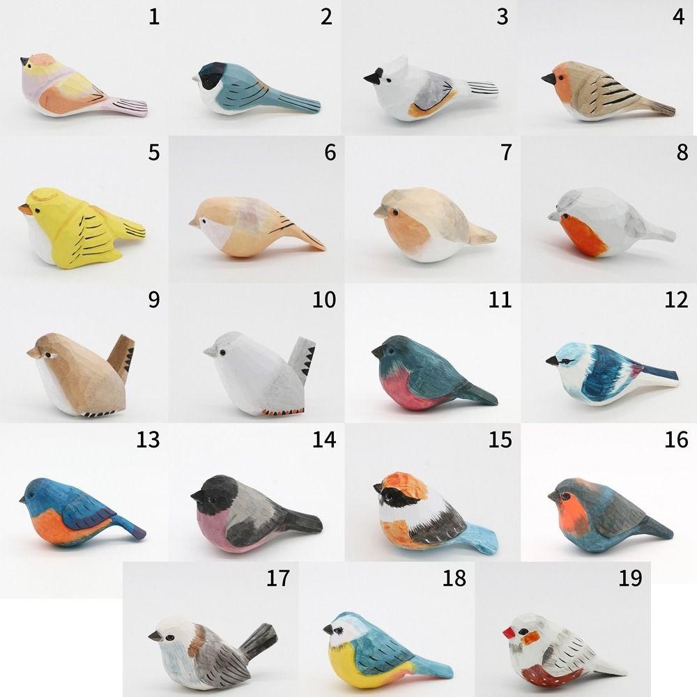 Creative Cute Wood Carving Bird Mini Carving Small Bird Ornament Handmade Painting Wooden Bird Figurine Tabletop