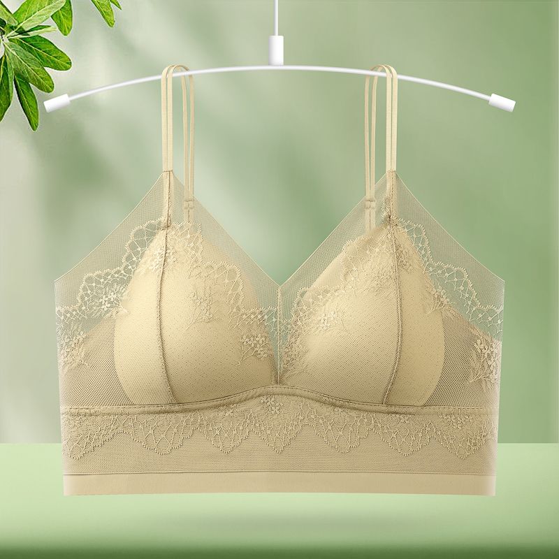 French Lace Backless Women's Bra Comfortable Breathable Silk Sling One-Piece Wire-Free Push-Up Cami